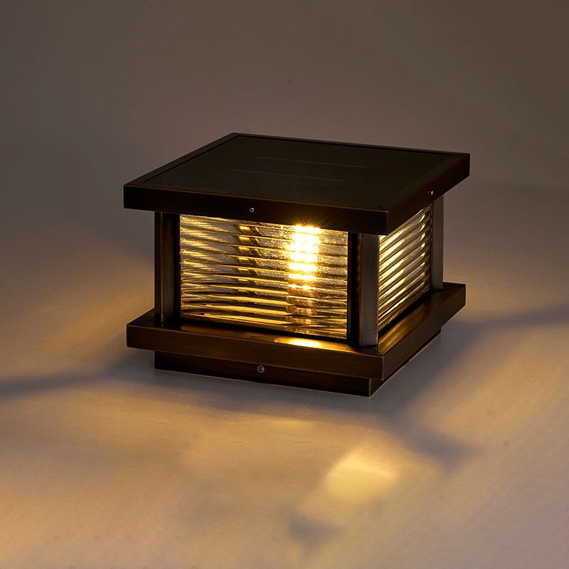 Ray Modern Rectangular Metal Outdoor Solar Lamp, Black/ Brass/Bronze - Neutral Decor
