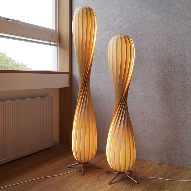 Ozawa Modern Twisted Wood Floor Lamp, Wood Color - Neutral Decor