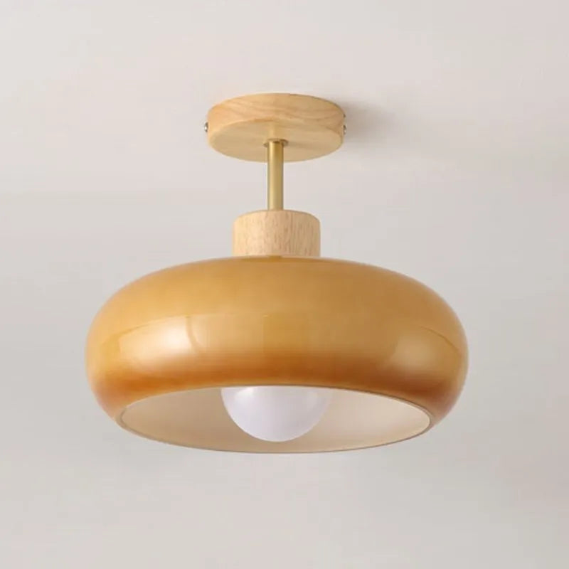 Valentina Flush Mount Ceiling Light Cup Minimalist Wood/Glass White/Orange - Neutral Decor
