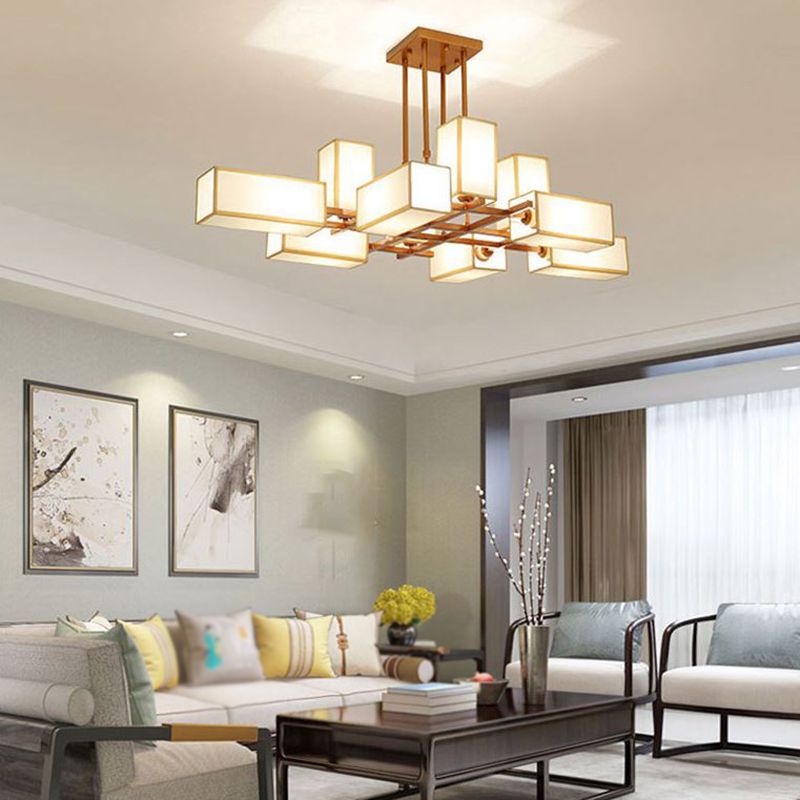 Arisha Pendant Light Square Retro, Metal/Fabric, Black/Gold, Living Room - Neutral Decor