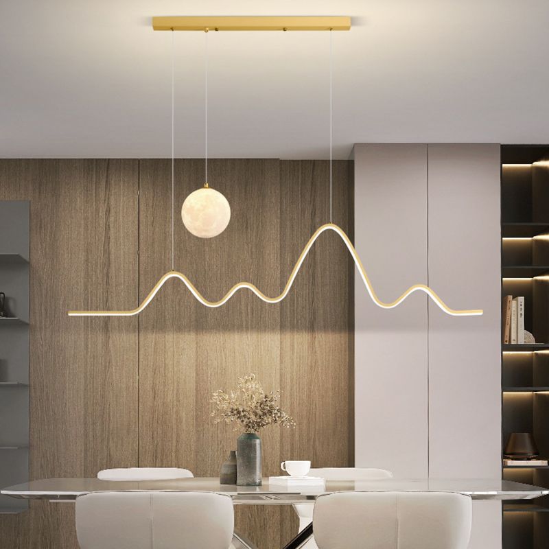Arisha Minimalist Wavy Metal Pendant Light, Black/White/Gold - Neutral Decor
