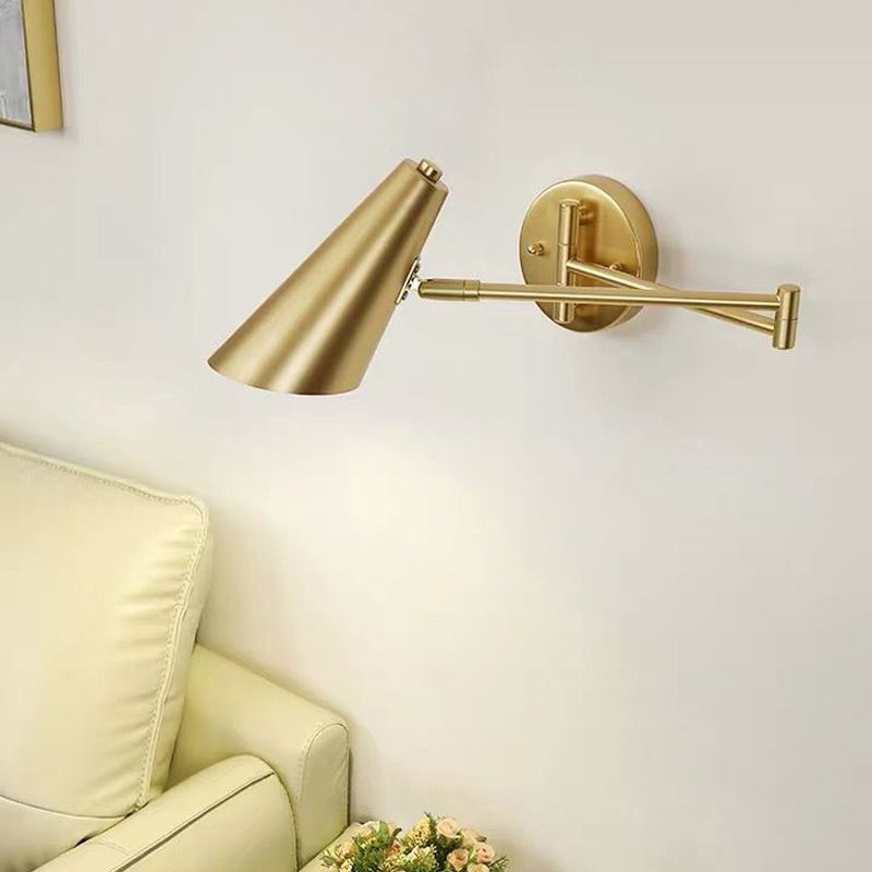Aria Wall Lamp Cone Modern, Metal Adjustable, Black/Gold, Bedroom - Neutral Decor