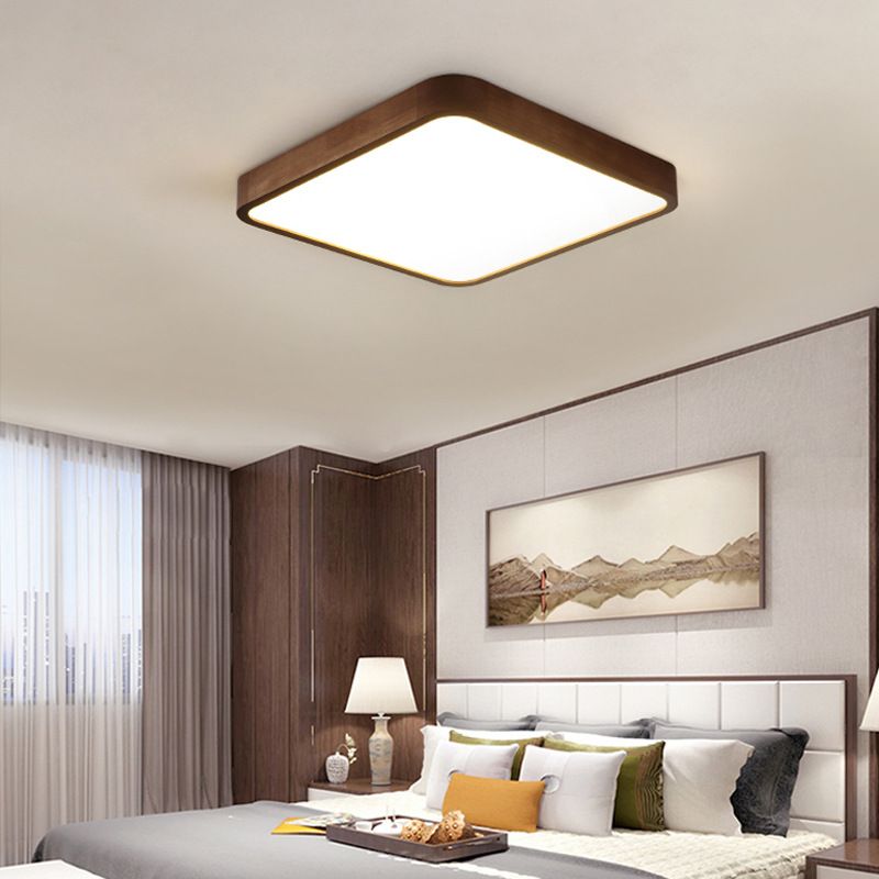 Muto Modern Geometric Walnut LED Flush Mount Ceiling Light - Neutral Decor