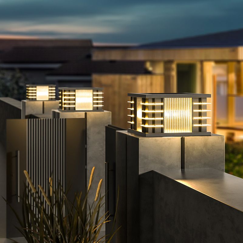 Ray Modern Square Metal Acrylic Glass Outdoor Solar Floor Lamps, Black - Neutral Decor