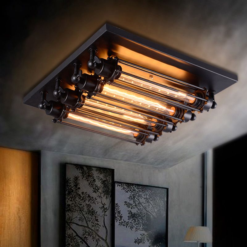 Austin Vintage Tubed Metal Flush Mount Ceiling Light, Black, Living Room - Neutral Decor