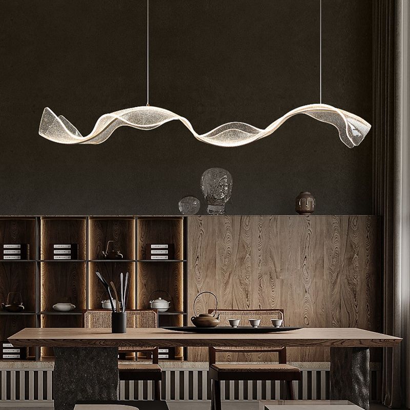 Kristy Pendant Light Designer Wave Acrylic, White/Gold, Dining Room - Neutral Decor