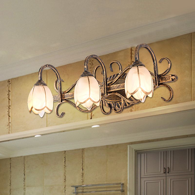 Arisha Antique Brass Flower Mirror Front Vanity Wall Lamp - Neutral Decor
