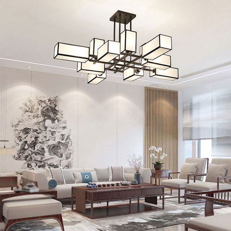 Arisha Pendant Light Square Retro, Metal/Fabric, Black/Gold, Living Room - Neutral Decor