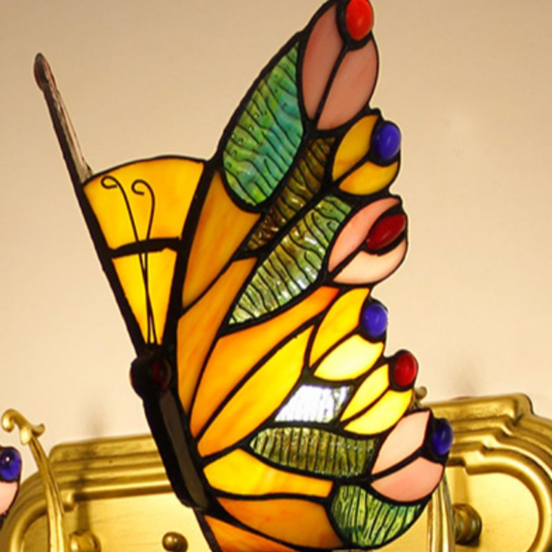 Arisha Artistic Butterfly Metal/Glass Lamps Wall, Red/Blue/Multi-Color/Light Blue - Neutral Decor