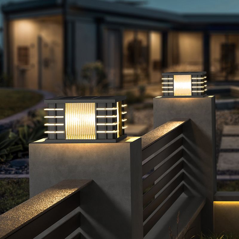 Ray Modern Square Metal Acrylic Glass Outdoor Solar Floor Lamps, Black - Neutral Decor