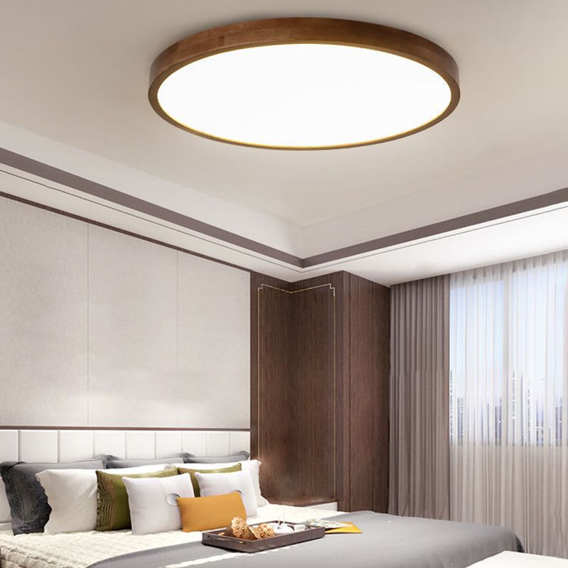 Muto Modern Geometric Walnut LED Flush Mount Ceiling Light - Neutral Decor