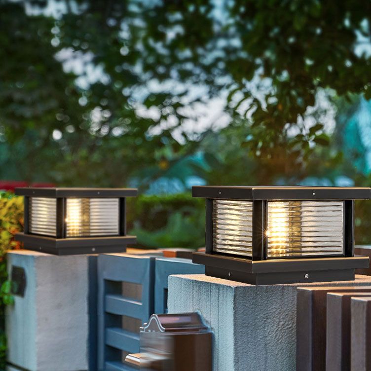 Ray Modern Rectangular Metal Outdoor Solar Lamp, Black/ Brass/Bronze - Neutral Decor