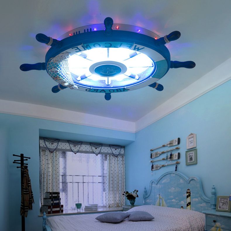 Aria Modern Rudder Metal Flush Mount Ceiling Light, White/Blue For Kids - Neutral Decor
