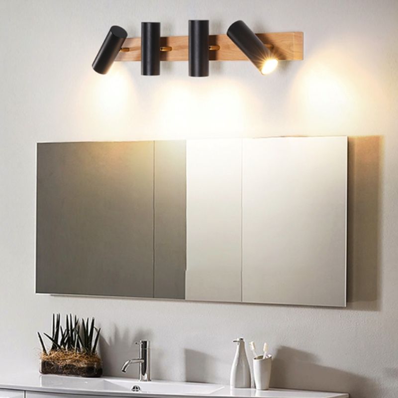 Muto Rotatable Spotlight Mirror Front Vanity Wall Lamp, Wood/Metal - Neutral Decor