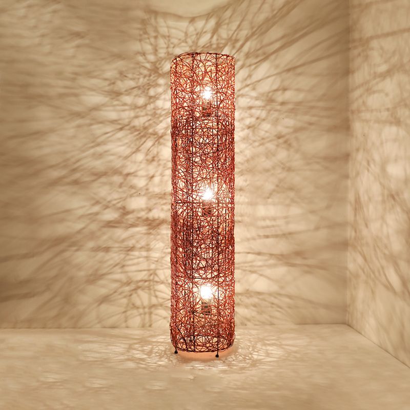 Ritta Retro Vase Wood Rattan Floor Lamp, White/Brown - Neutral Decor