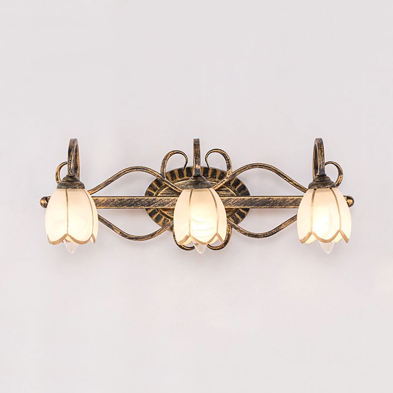 Arisha Antique Brass Flower Mirror Front Vanity Wall Lamp - Neutral Decor