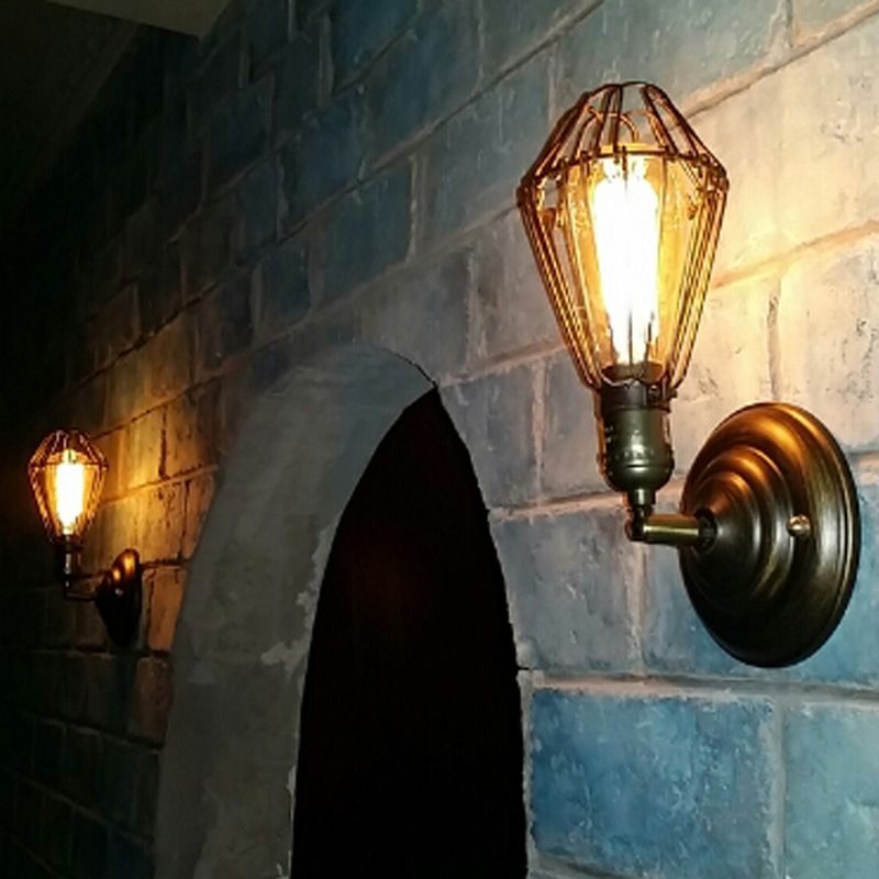 Alessio Industrial Lantern Shaped Metal Wall Lamp, Black/Rust - Neutral Decor