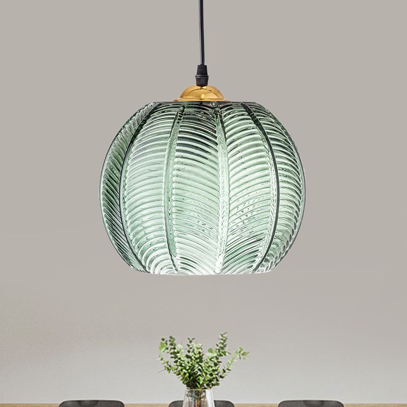 Aira Green Nordic Artistic Ribbed Glass Pendant Light - Neutral Decor