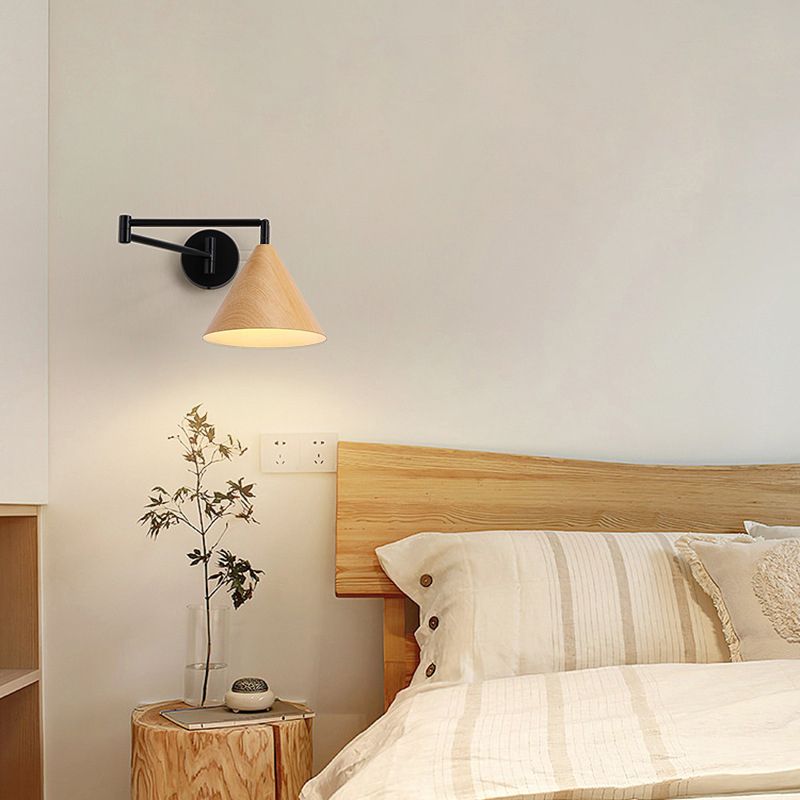 Muto Cone Shaped Adjustable Wall Lamp, Metal/Wood, Bedroom - Neutral Decor