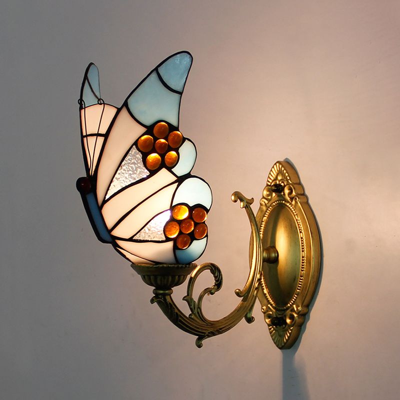 Arisha Artistic Butterfly Metal/Glass Lamps Wall, Red/Blue/Multi-Color/Light Blue - Neutral Decor