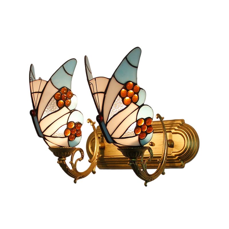 Arisha Artistic Butterfly Metal/Glass Lamps Wall, Red/Blue/Multi-Color/Light Blue - Neutral Decor