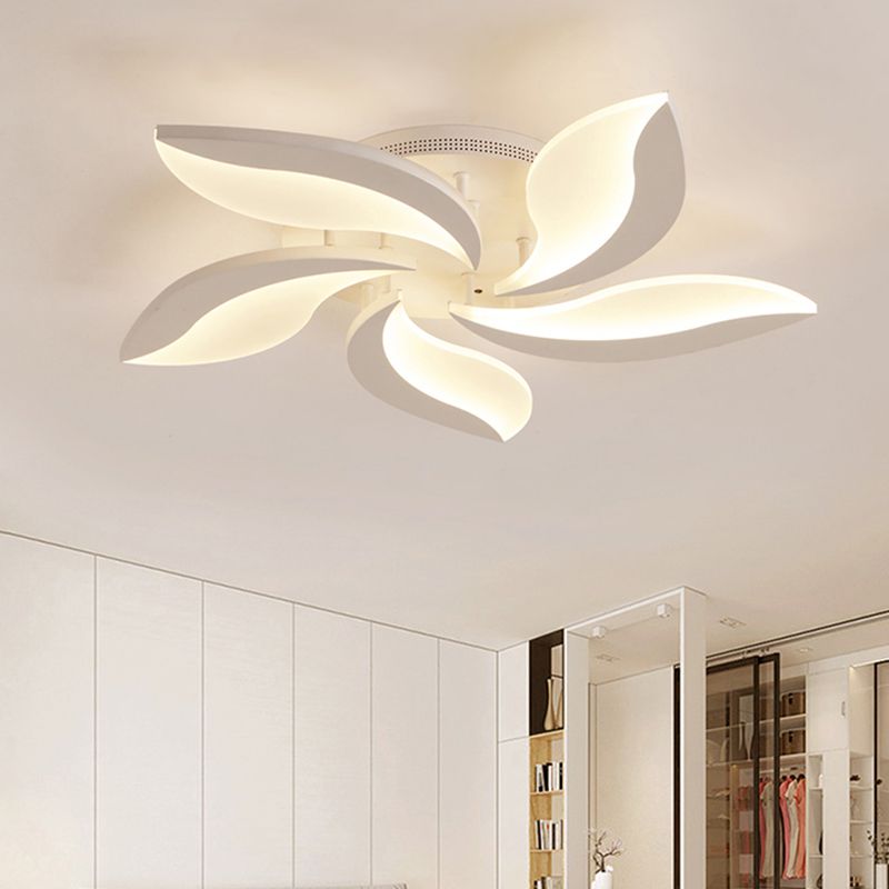 Arisha Minimalist Art Deco Flower Flush Mount Ceiling Light, White, Living Room - Neutral Decor