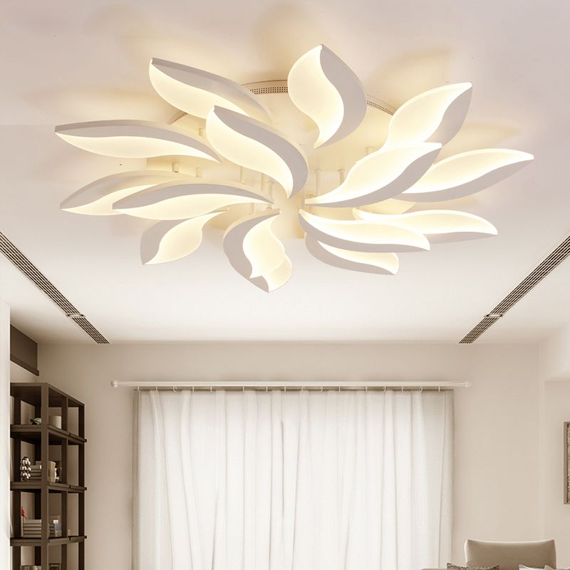 Arisha Minimalist Art Deco Flower Flush Mount Ceiling Light, White, Living Room - Neutral Decor