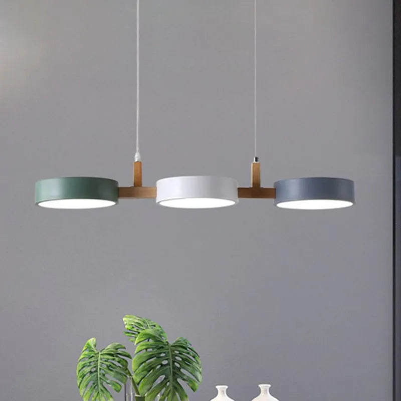 Aira Metal & Wood 3 Heads Circular LED Pendant Light - Neutral Decor