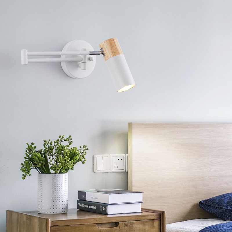 Muto Nordic Can Shaped Adjustable Wall Lamp, Metal/Wood, White - Neutral Decor