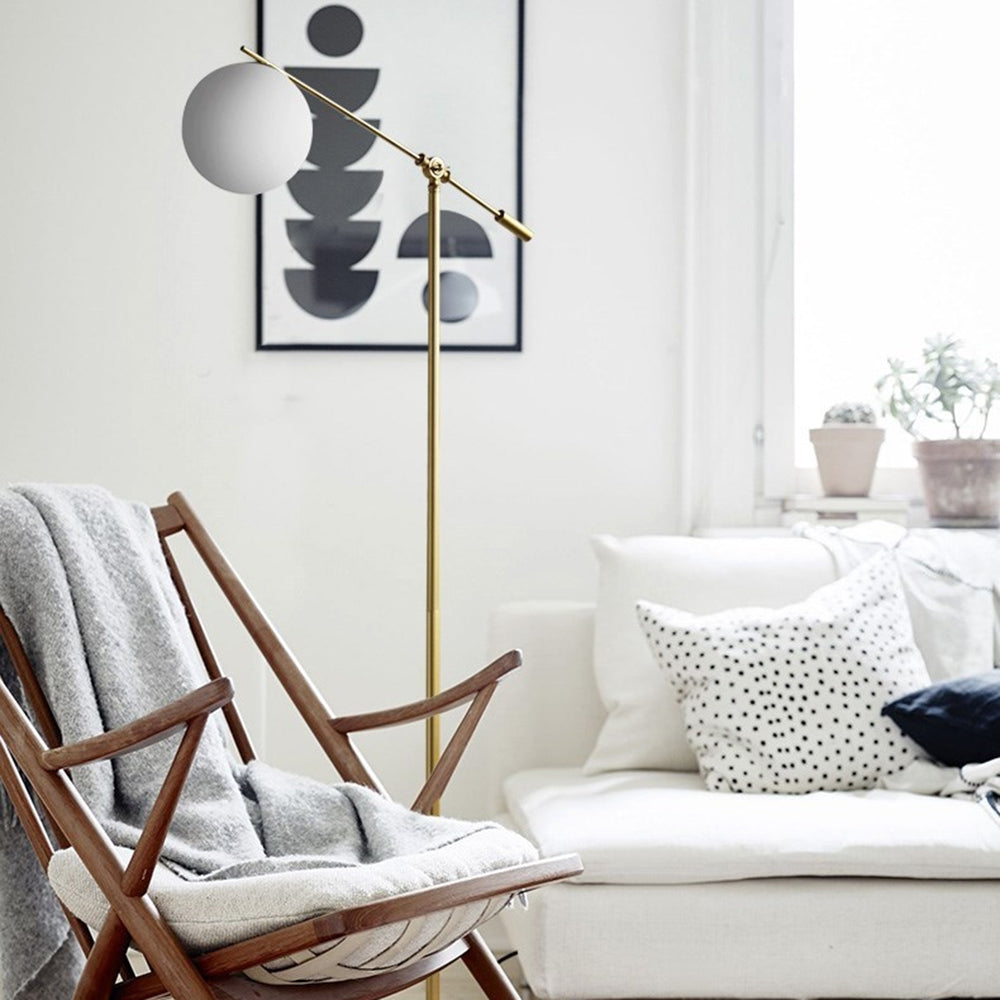 Valentina Arc Floor Lamp, Frosted Glass & Metal - Neutral Decor