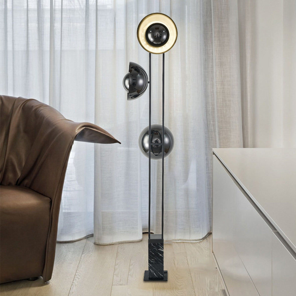 Salgado Modern Minimalist Tri-head Floor Lamp, Metal & Marble - Neutral Decor