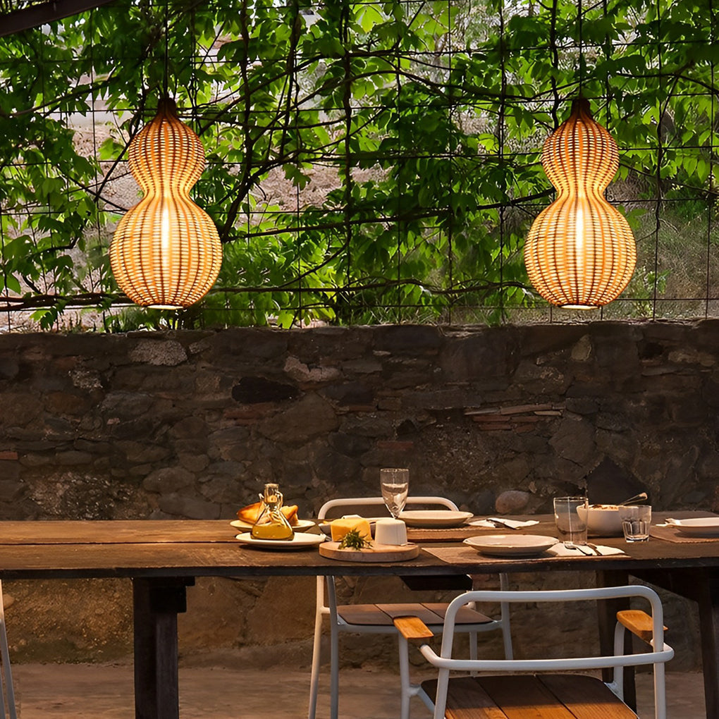 Bata Woven Gourd Rattan Outdoor Pendant Light