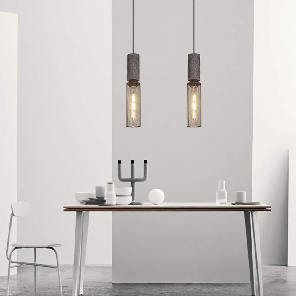 Xenith Industrial Cylindrical Pendant Light, Cement/Metal-Neutral Decor