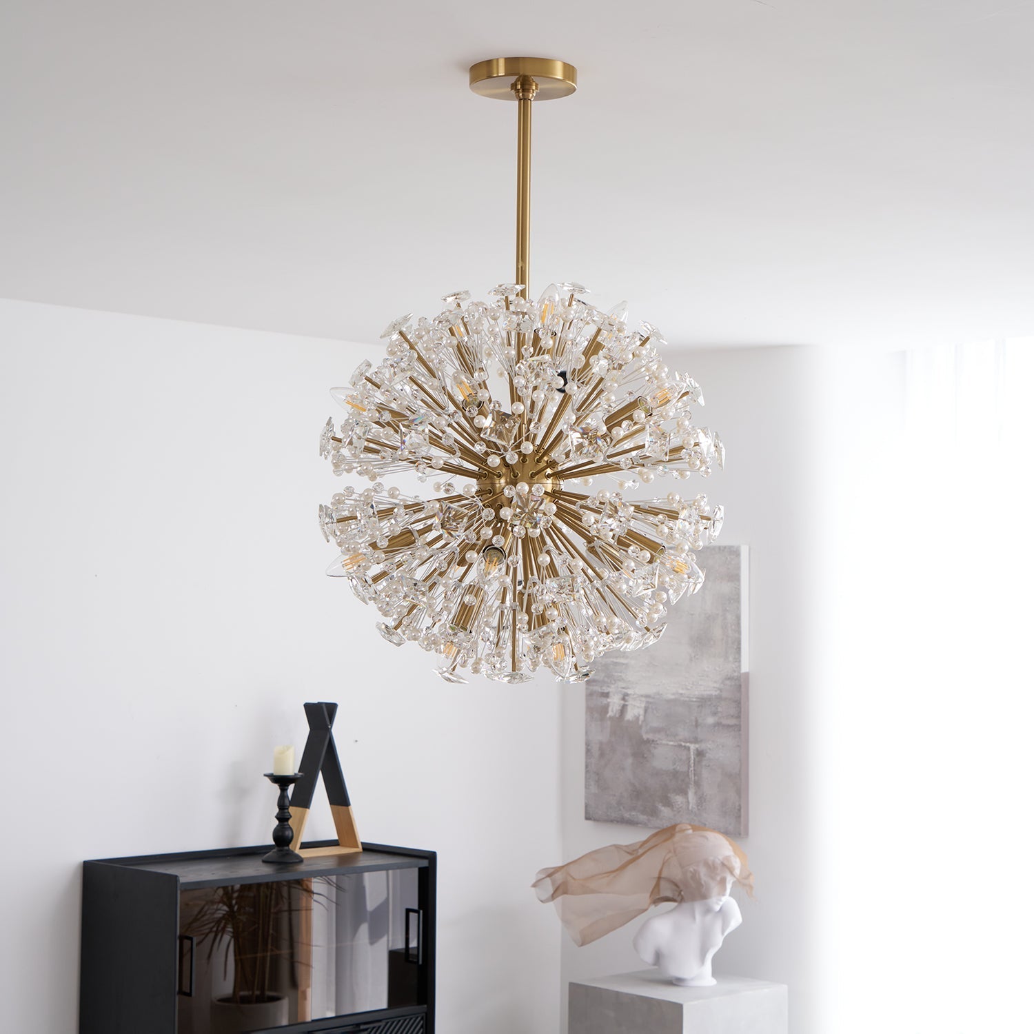 Zene Chandelier Dickinson Gold Crystal Starburst-Neutral Decor
