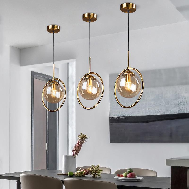 Zoey Glass Pendant Light with a Metal Ring-Neutral Decor
