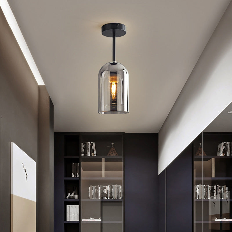 Valentina Modern Cylinder Semi-Flush Mount Clear Glass Ceiling Light, Cognac/Grey - Neutral Decor
