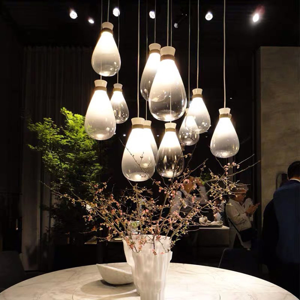 Valentina Minimalist Teardrop Shaped Glass Pendant Light, Smoke Gray/White - Neutral Decor
