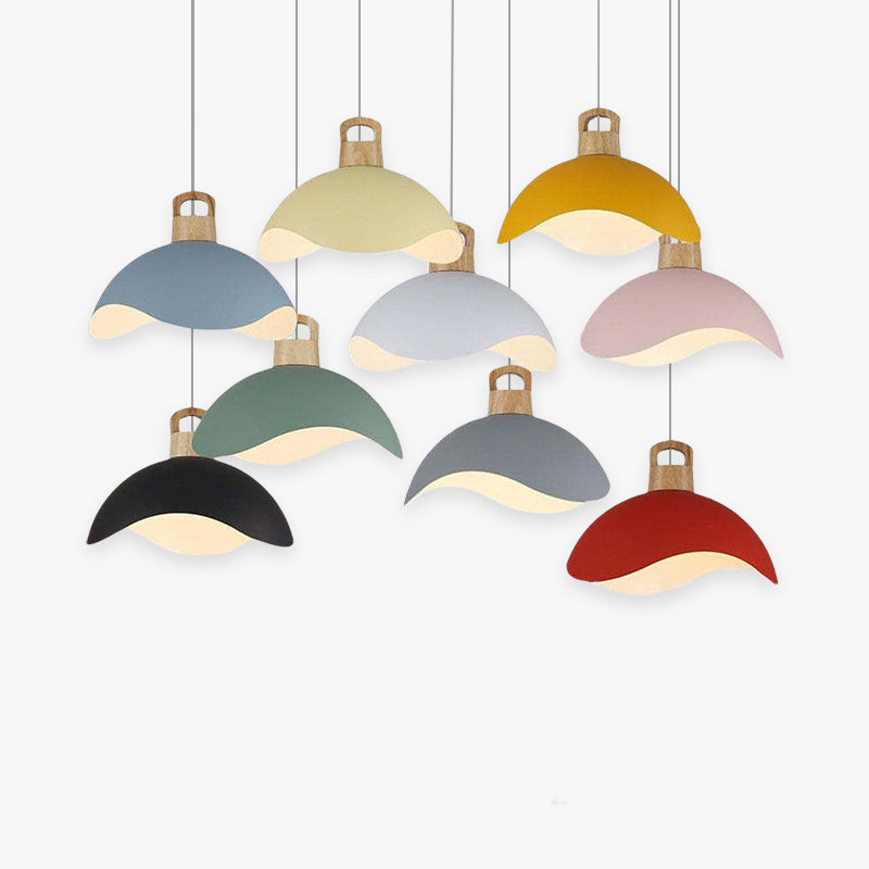 Valentina Colorful Shade Single Pendant Lights, Wood & Metal - Neutral Decor