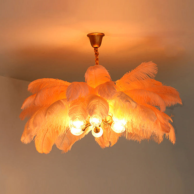 O'Moore Nordic Luxury Pendant Light, Brass/Feather - Neutral Decor