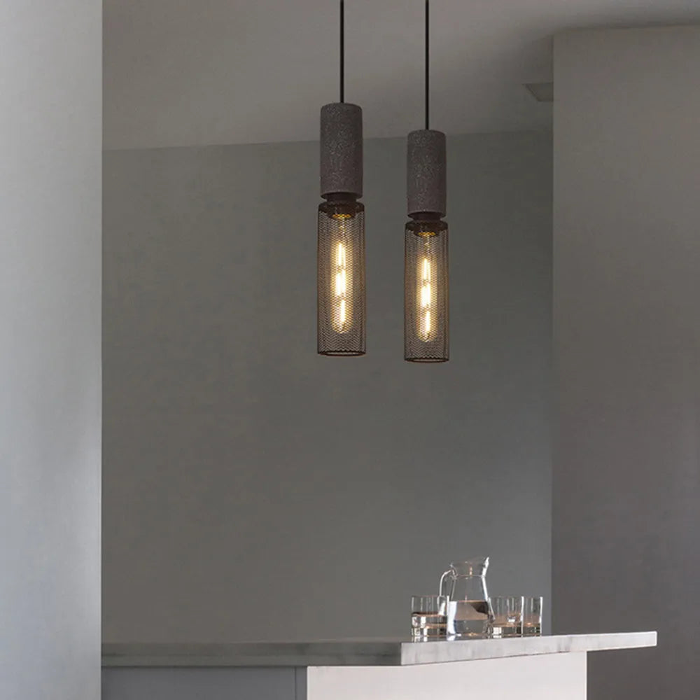 Xenith Industrial Cylindrical Pendant Light, Cement/Metal-Neutral Decor