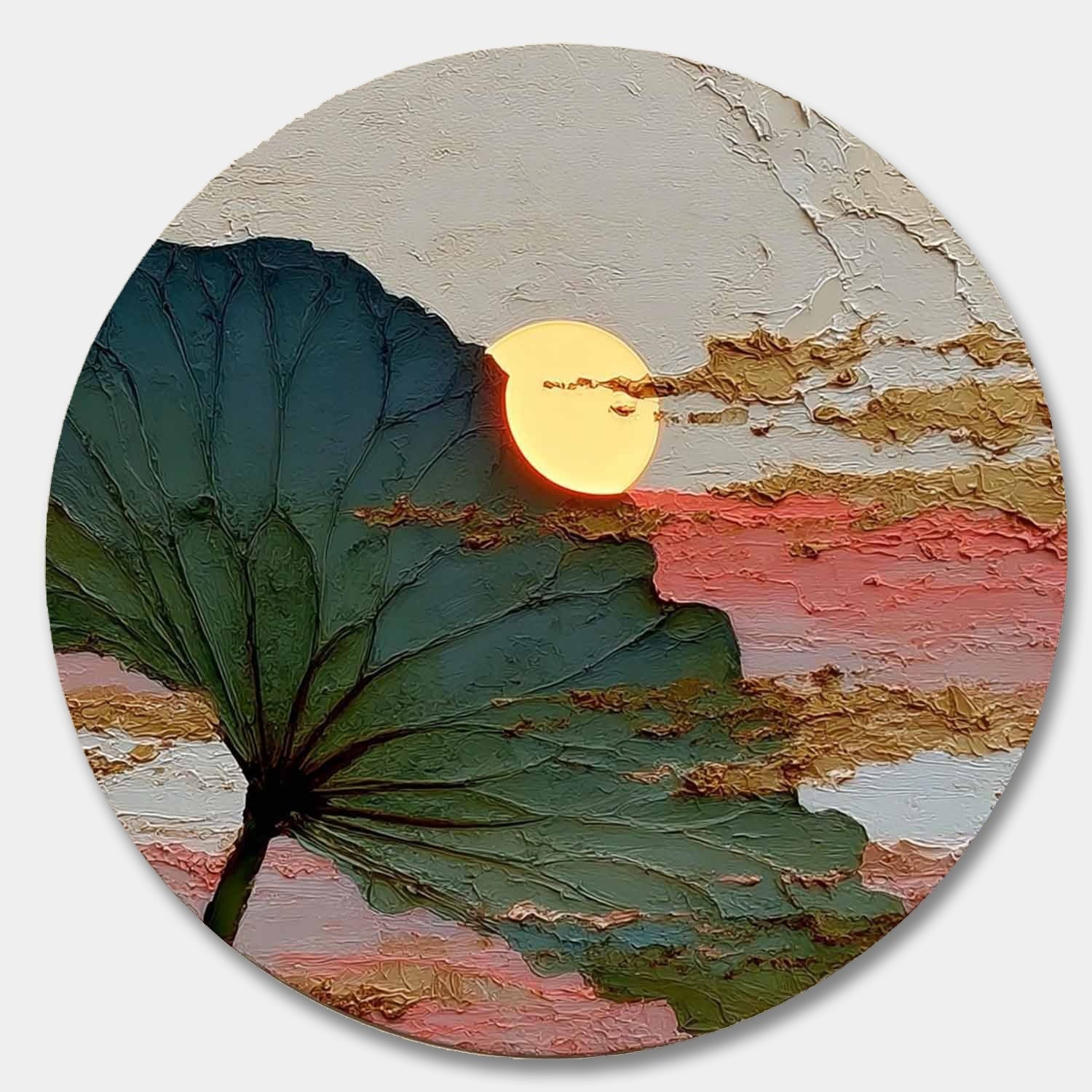Wall Art Round Single Leaf Pink Sunset - Neutralighting