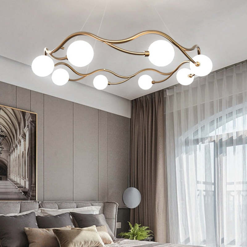 Valentina Modern Designe Wave Metal/Glass Pendant Light, White/Gold - Neutral Decor