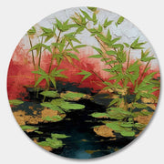 Wall Art Round Bamboo Lotus Leaf Red - Neutralighting