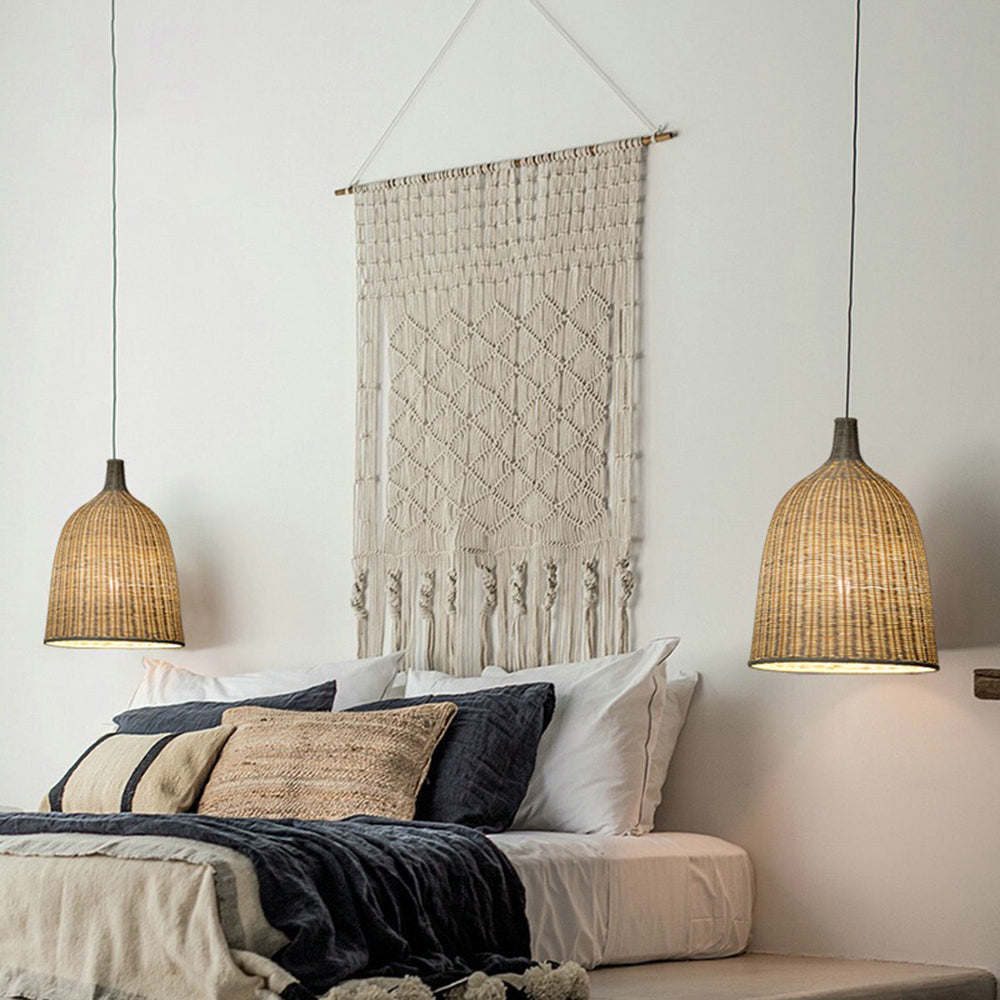 Muto Modern Rattan Pendant Light Over Dining Table/Bedroom - Neutral Decor