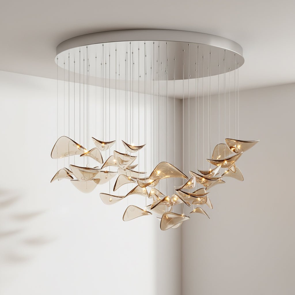 Wave Floating Leaf Chandelier-Neutral Decor