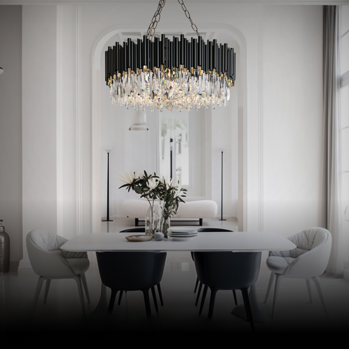 Kristy Industrial Cylindrical Crystal/Metal Chandeliers Black Living Room - Neutral Decor