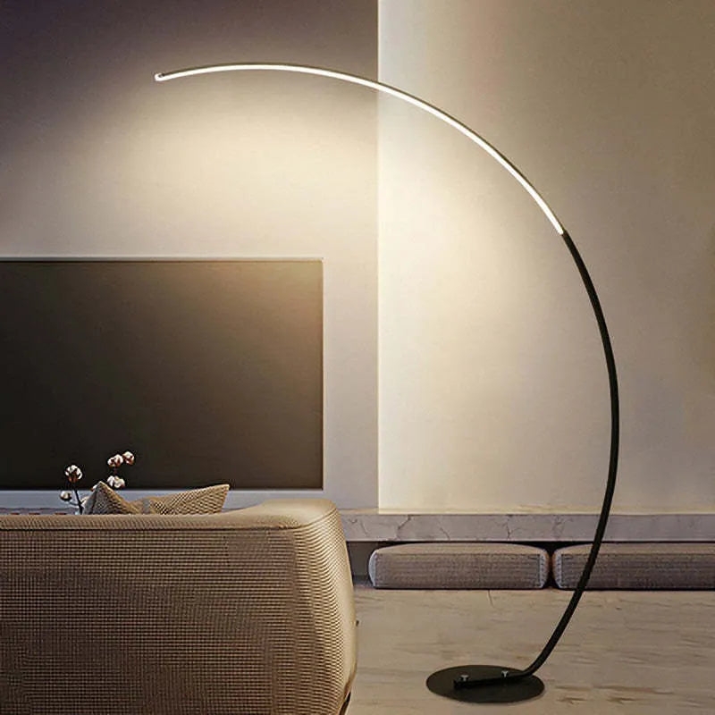 Mira Modern Arc LED Floor Lamp, Black/White, Metal/Silicon - Neutral Decor
