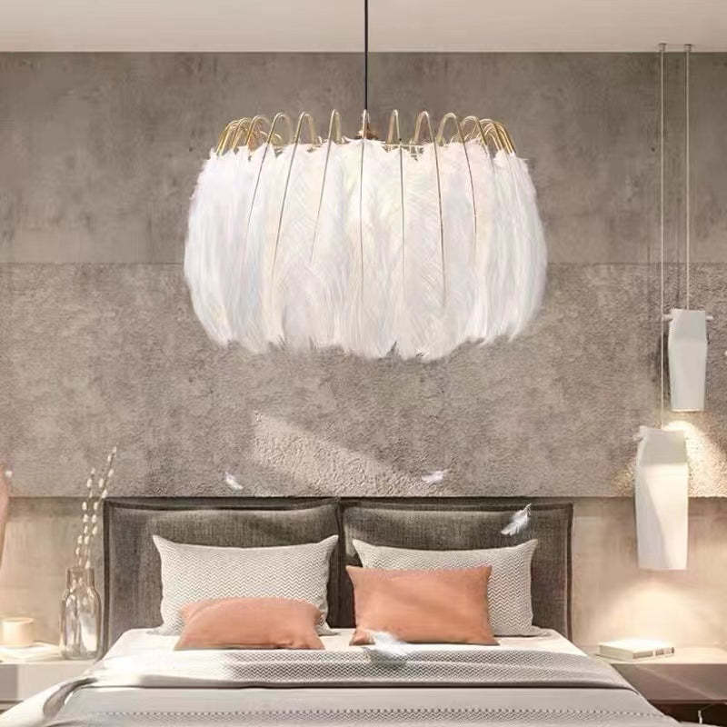 O'Moore Elegant Feather Pendant Light, Black/White, Bedroom/Living Room - Neutral Decor
