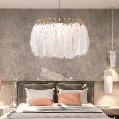 O'Moore Elegant Feather Pendant Light, Black/White, Bedroom/Living Room - Neutral Decor