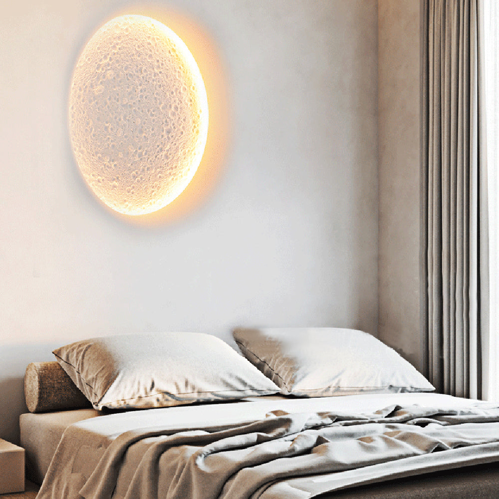 Aria Decorative Moon Metal/Gypsum Wall Lamp, White - Neutral Decor